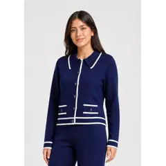 ENKI - Cardigan Mujer Azul Marino Tejido Suave Elegante Casual Botones Moda