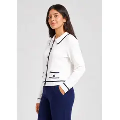 ENKI - Cardigan Mujer Blanco Tejido Suave Elegante Casual Botones Moda
