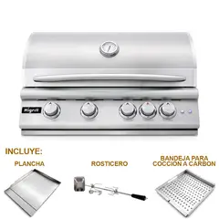 HIGRILL - Parrilla A Gas y Carbón 5 Quemadores con Plancha y Rostizador Modelo de Alta Gama: Pyrolux 401