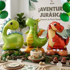 GENERICO - Globos de Dinosaurios Coloridos – Decoración Cumpleaños- Tematica safari 3 piezas