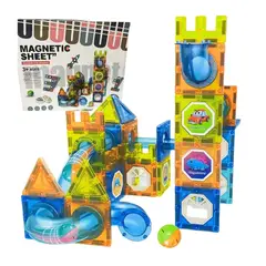 GENERICO - Bloques Magnéticos 68 Piezas con Pista Carreras y Canicas - Juguete Construccion Didactico STEM
