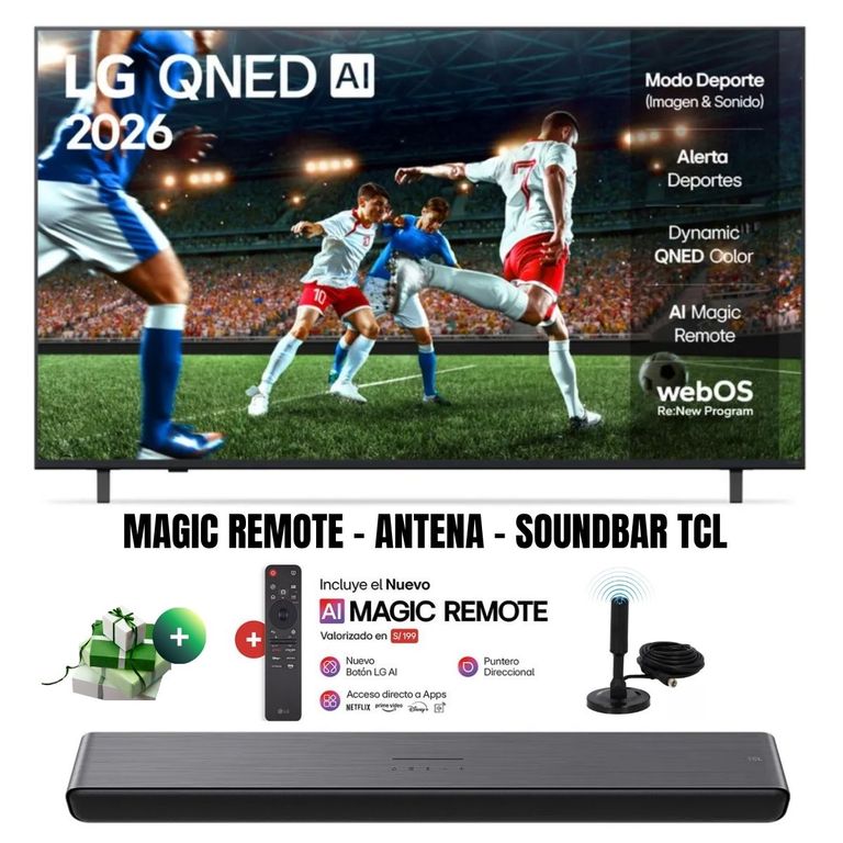 Televisor Smart TV 65'' QNED UHD 4K ThinQ AI 65QNED73ASA 2025 + Ant + Magic + Soundbar TCL