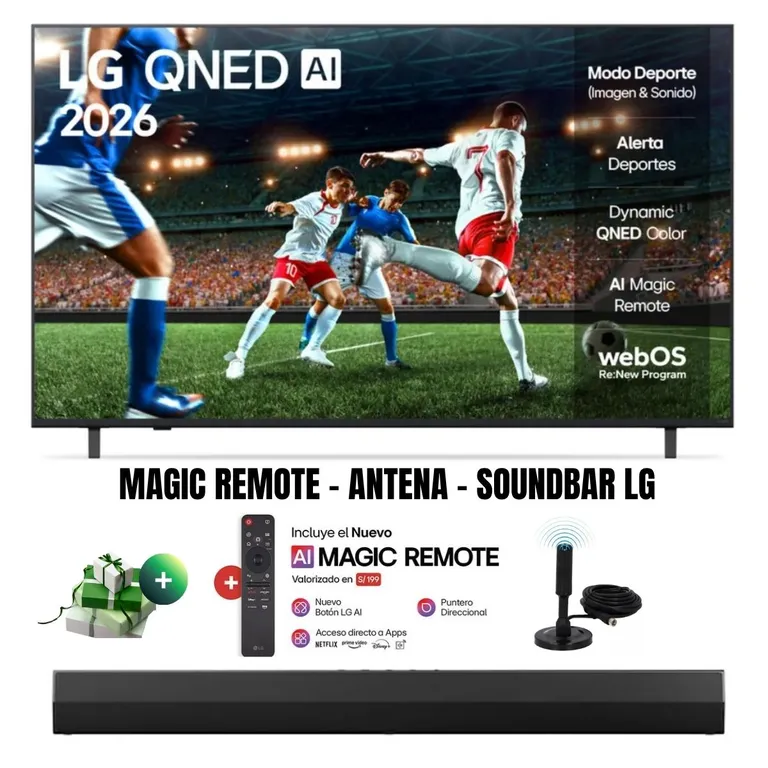 Televisor Smart TV 65'' QNED UHD 4K ThinQ AI 65QNED73ASA 2025 + Ant + Magic + Soundbar