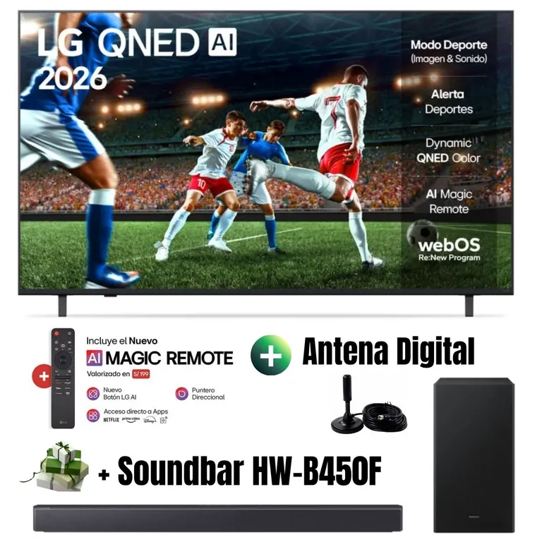 Televisor Smart TV 65'' QNED UHD 4K ThinQ AI 65QNED73ASA 2025 + Ant + Soundbar HW-B450F