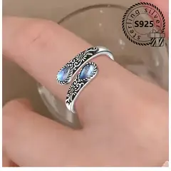 GENERICO - ANILLO AJUSTABLE EN FORMA DE CUCHARA DE PLATA S925 CON PIEDRA LUNAR
