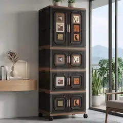 GENERICO - Ropero Premium Estilo Moderno Con Ruedas y Percha - Negro