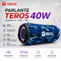 TEROS - Parlante Ultra TE-6046BM RGB TWS BT 5.3 Color Azul Militar Camuflado