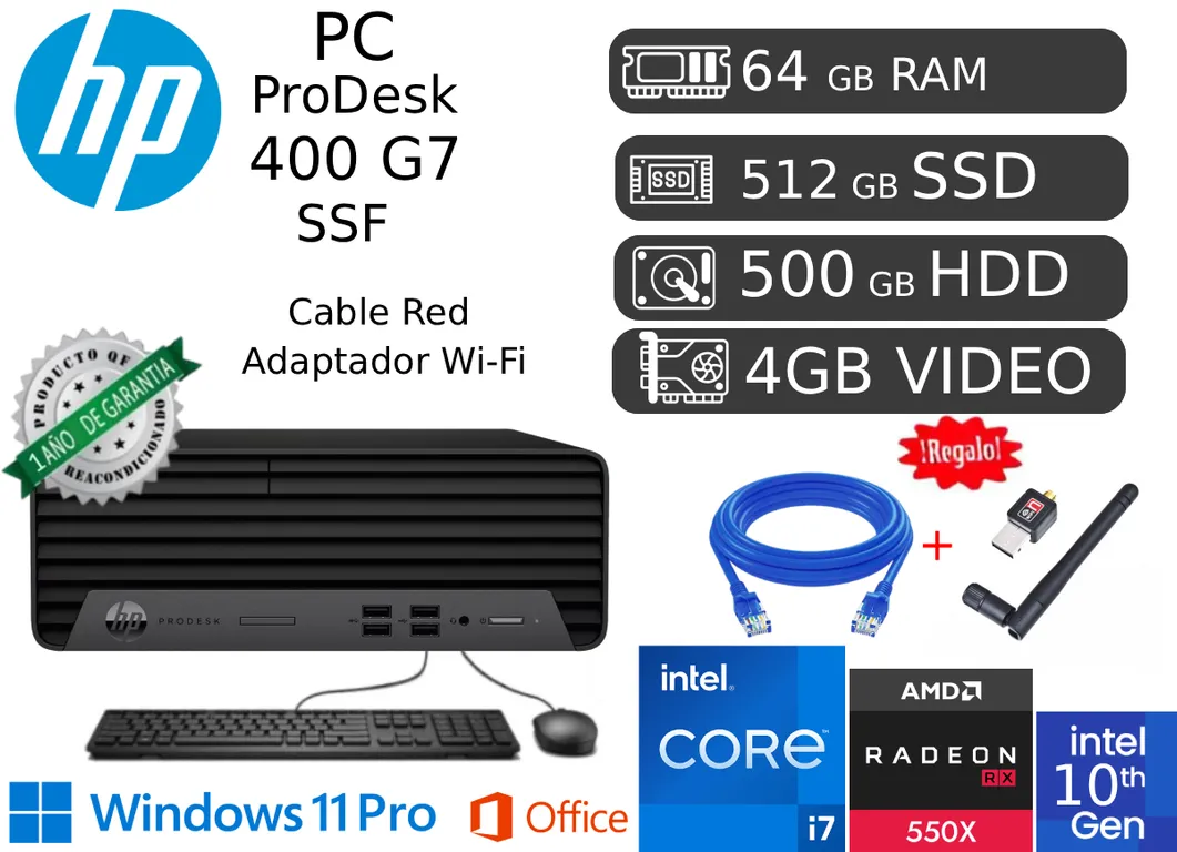 PRODESK 400 G7 I7-10700 64GB 512GB + 500Hdd + Video 4gb RX550X REACONDICIONADA 1 AÑO GARANTIA