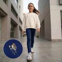 GENERICO - Legging Niña Invierno Azul Marino Bordado Hadita - Angela Kids