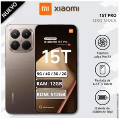 XIAOMI - Celular Smartphone 15T PRO 512GB ROM 12GB RAM 1.5K 144Hz AMOLED - Oro Moca
