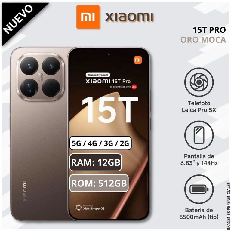 Celular Smartphone 15T PRO 512GB ROM 12GB RAM 1.5K 144Hz AMOLED - Oro Moca