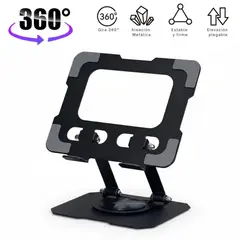 GENERICO - Soporte para Tablet de Metal S955 Giratorio 360° Base Plegable Antideslizante - Negro - M