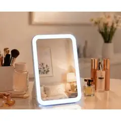GENERICO - Espejo de Tocador Rectangular LED Tricolor con Luz Ajustable Rosa y Plomo