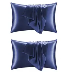 100 PERCENT - 02 Funda Cobertor De Almohada Seda Anti Acne Granos Azul pack x2