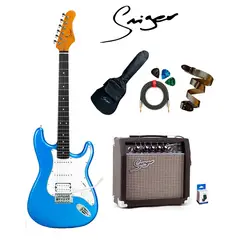 SMIGER - Pack de guitarra electrica stratocaster azul + Amplificador 20W y accesorios