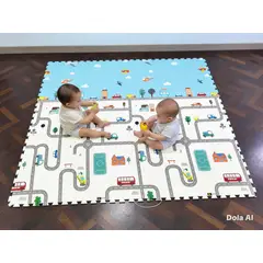GENERICO - PISO ALFOMBRA PLEGABLE REVERSIBLE PARA BEBES - MODELO AUTOPISTA Y ARBOLITOS