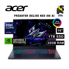 ACER - LAPTOP PREDATOR NEO 16S/INTEL CORE ULTRA 9-275HX /32 GB RAM /1TB SSD/ RTX 5070TI-12GB /16" OLED