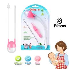 MIMOS - Aspirador Nasal para Bebé ROSADO 3 Piezas - Práctico, Seguro y Reutilizable