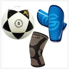 GENERICO - KIT DE FUTBOL PELOTA 5 - CANILLERAS + RODILLERA antilesion -ADULTO