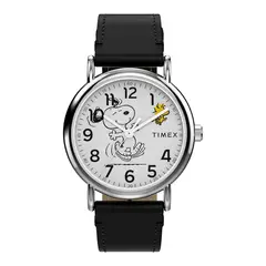 TIMEX - Reloj Snoopy Cuero Negro Unisex 38mm