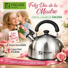 FACUSA - - TETERA DE ACERO INOXIDABLE DE 4 LITROS CON SILBADOR