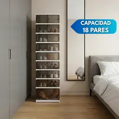 GENERICO - Zapatera Organizador De 18 Pares Plegable Con Ruedas y Puertas Imantadas - Ahumado