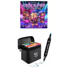 GENERICO - Plumones Touch de 80 doble punta + Libro para colorear Cocowyo Cozy k pop