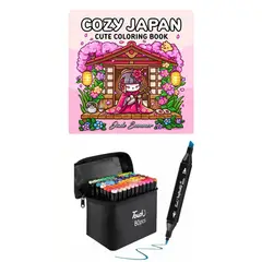 GENERICO - Plumones Touch de 80 doble punta + Libro para colorear Cocowyo Cozy Japan