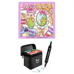 GENERICO - Plumones Touch de 80 doble punta + Libro para colorear Cocowyo Froggy Days