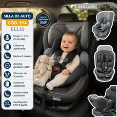 EBABY - Silla de auto para bebé "ELLIS" Gris Claro Giratoria 360