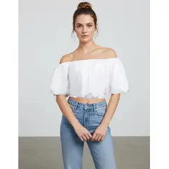 Andrew'S Ties - Top para Mujer Lina Blanco en Algodón Pima con Diseño Abullonado