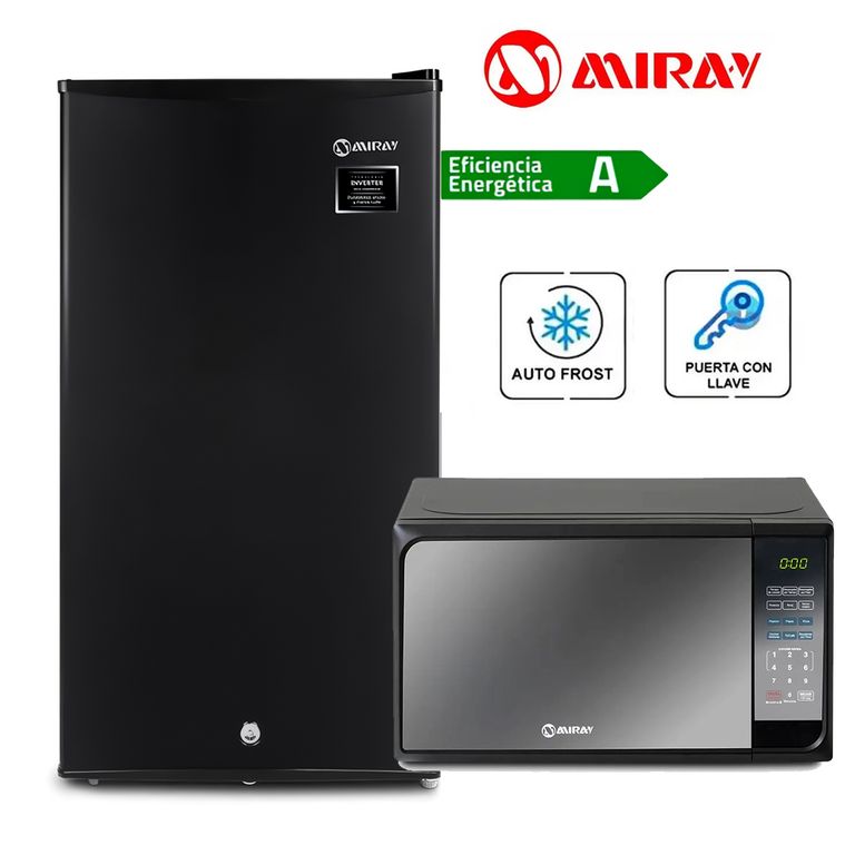 Combo Frigobar RM-93M con Llave Negro 93L + Horno Microondas HMM-20N 20 L