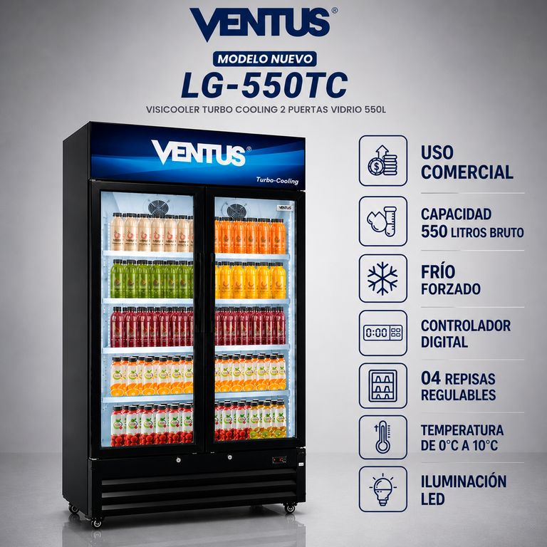 VISICOOLER 2 PTA DE VIDRIO 550 LT LG-550TC