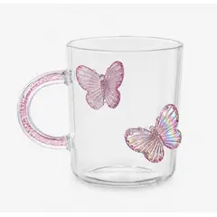 GENERICO - Set x 4 tazas de Vidrio Borosilicato diseño mariposa lila 3D 450ML