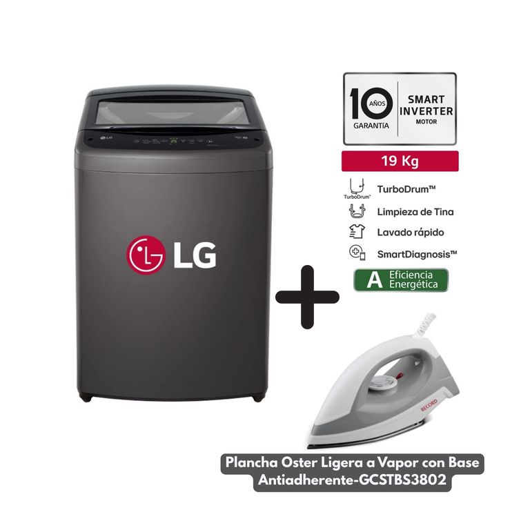 Lavadora 19 Kg Superior Turbo Drum Negro WT19BVTB + Plancha a Vapor Oster 1200 W GCSTBS3802