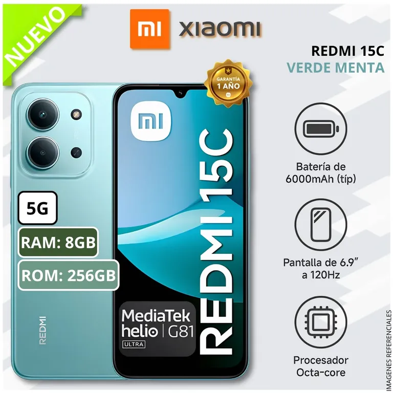 Celular Smartphone Redmi 15C 256GB ROM 8GB RAM 6000 mAh NFC 120Hz - Verde