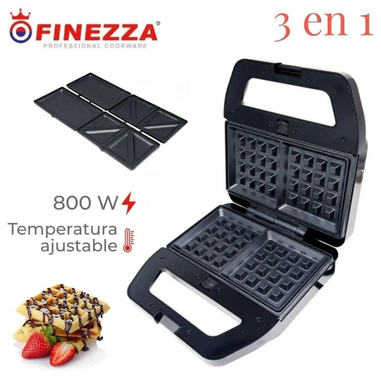 Wafflera FZ-829W3 Intercambiables para Sandwichera y Grill 3 en 1 Negro