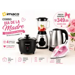 Imaco - Combo Hogar Día de la Madre Licuadora 1.5L Hervidor 1.8L  Olla Arrocera Plancha a Vapor 1600W