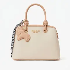 MODA BY ATHENA - Cartera Satchel Premium Beige con Detalles de Nudos y Charm de León