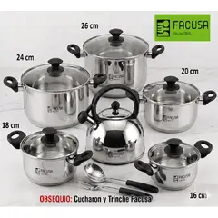 FACUSA - Juego de Ollas con Tetera Acero Inoxidable GRATIS UTENSILIOS