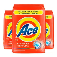 ACE - Pack x3 Detergente en Polvo Limpieza Completa 4kg