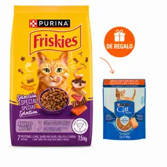PURINA - Alimento de Gato Friskies Seleccion Especial 7.5kg + Regalo 1 Cat Chow 85gr sabor pollo