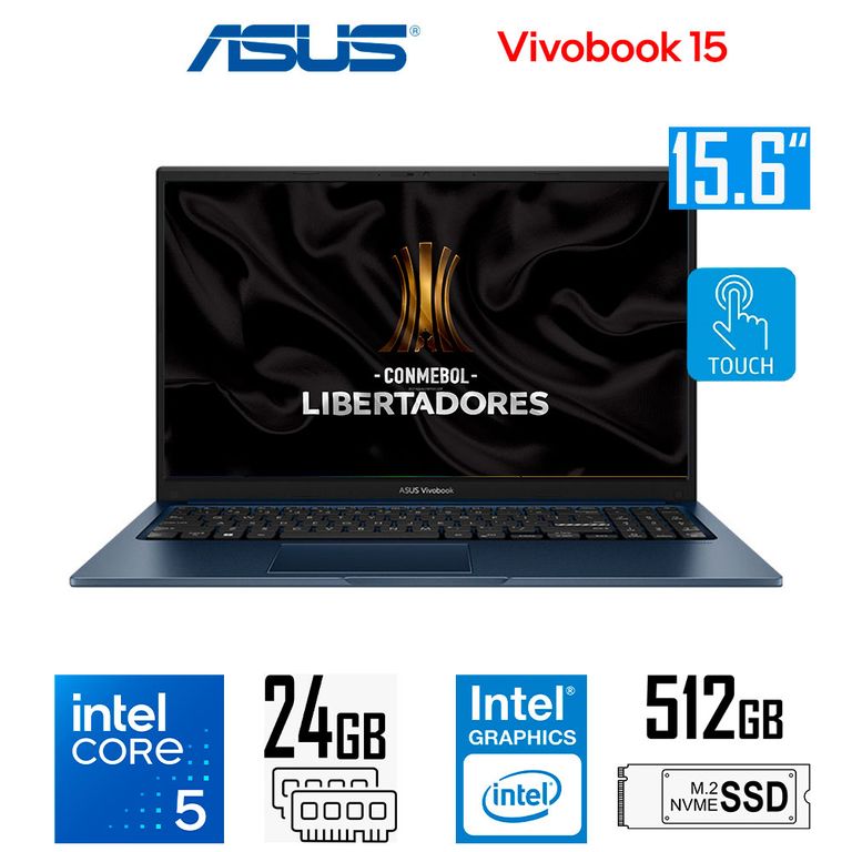 Laptop vivobook 15 X1504VA 15.6 FHD tactil Intel core 5-120U Intel Graphics 24gb ram 512gb ssd