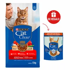 PURINA - Alimento Para Gatos Cat Chow Adulto Sabor Carne 8kg + Regalo 1 Cat Chow 85gr sabor pollo