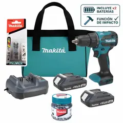 MAKITA - Taladro percutor 18V + 2 baterias 2ah + 50 puntas PH2