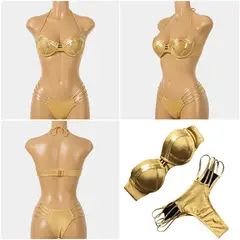GENERICO - Bikini Brasileño Sexy Push-Up Dorado Ropa de Baño Mujer Día Madre Genieka