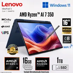 LENOVO - Laptop IDEAPAD 5 2-EN-1 16AKP10 RYZEN AI 7 350 16GB RAM 1TB 16" WUXGA -83KU0013US