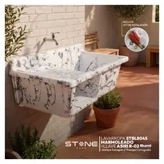 STONE - COMBO LAVARROPAS FIBRA DE VIDRIO CONTRAPLACADO STBL8045 MARMOLEADO + LLAVE ASIRI R-02 RUMI