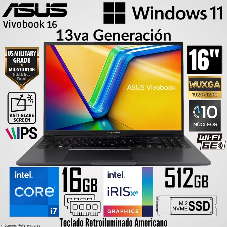 Laptop Vivobook 16 F1605VA-WS74 Intel Core i7-1355U 16GB RAM 512GB SSD 16" WUXGA IPS