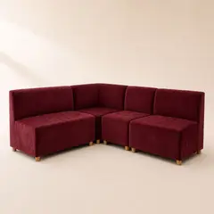 SALA FABULOSA - Funda de mueble modular 4 piezas sin brazos Terciopelo Liso + 6 fundas de cojín - Guinda